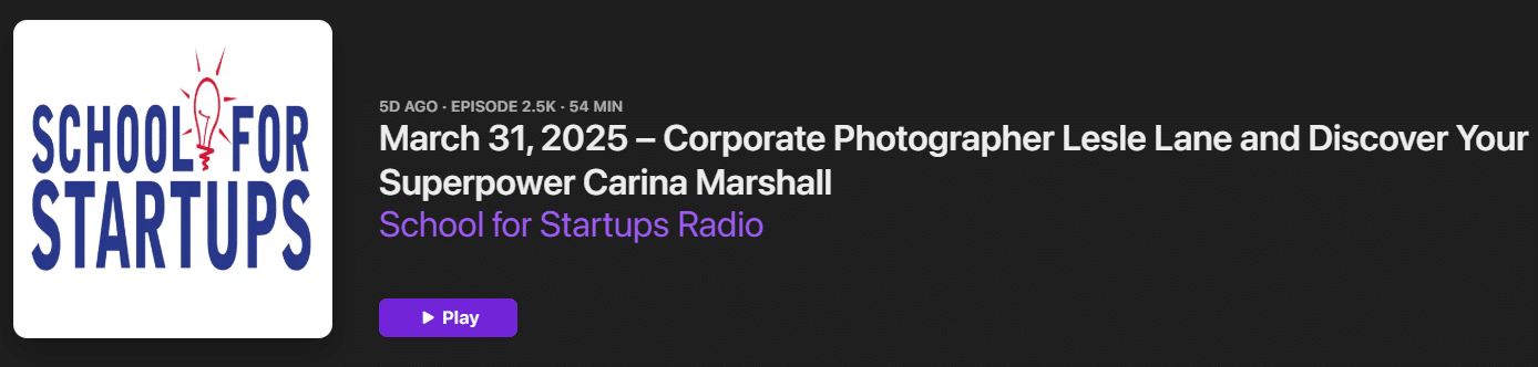 Corporate Photographer Lesle Lane and Discover Your Superpower Carina Marshall